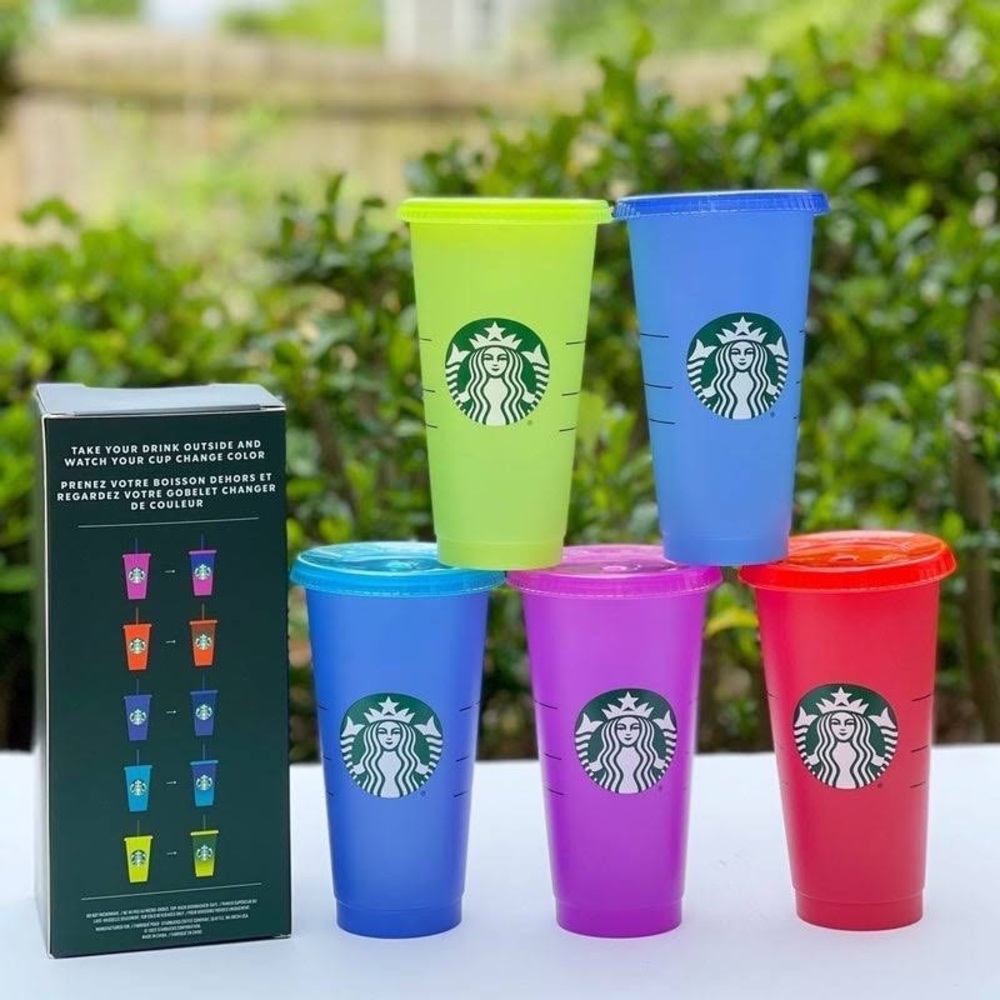 Starbucks Sunlight Activated Color Change Reusable Cold Cups 5pk 24oz Summer 22